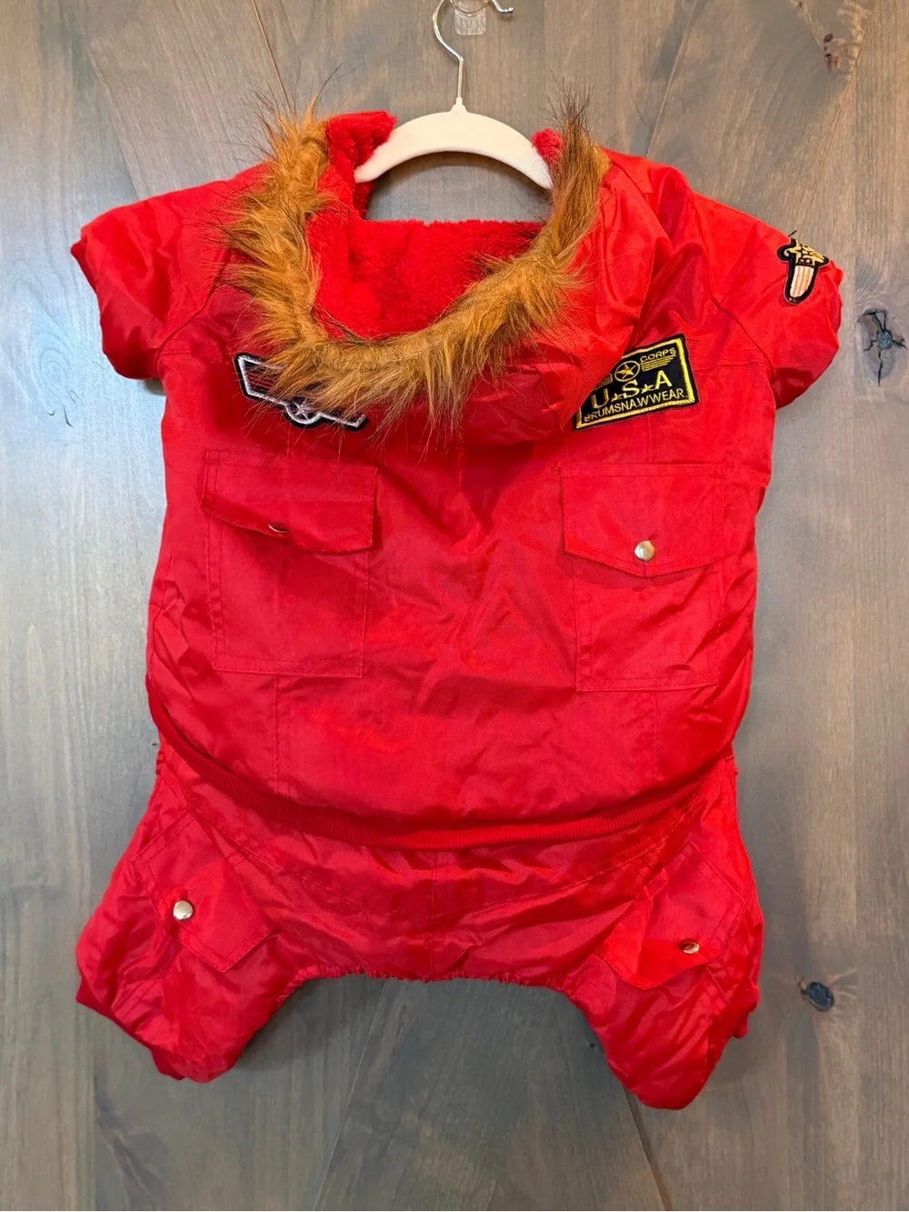 New! Pawz Dog Puffer Jacket Jumpsuit Plush Lined Waterproof Faux-Fur Trim Hood